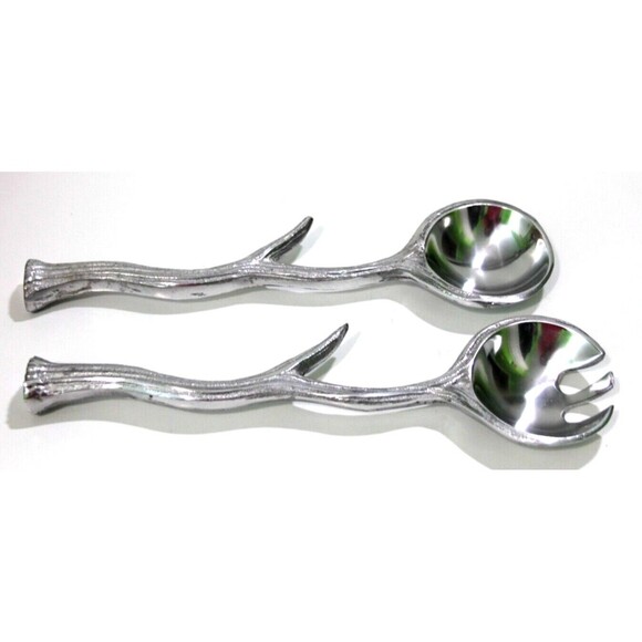 Long Antler Aluminum Salad Serving Spoon Salad Serving Fork Servers Set 12 Inch - Picture 2 of 11